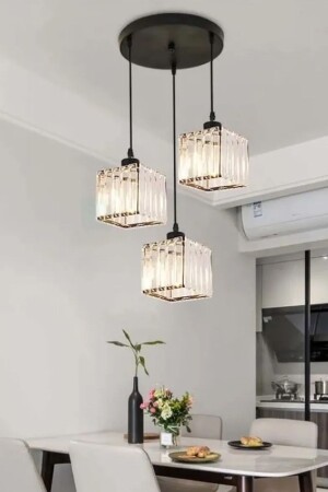 مادة من نوع MNZ-Luxury Crystal 3 pieces Black pendant chandelier - Luna Lighting