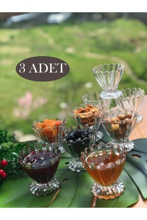 MNZ-Luxury Glass Magnolia Ice Cream & Snack Jam Bowl مجموعة من 3 AKDAGHOME-09872 - Genel Markalar