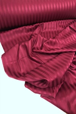 MNZ-Luxury Hotel Series Single Fitted Sheet Stripped Cotton Satin Duvet Cover Set بورغونيا الأحمر - Tekstil Home