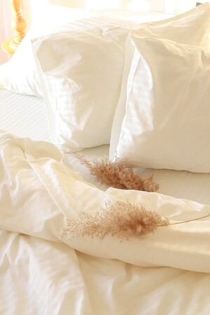 MNZ-Luxury Hotel Series Single Fitted Sheet Stripped Satin Duvet Cover Set Ecru Cream Color textaten01 - Tekstil Home