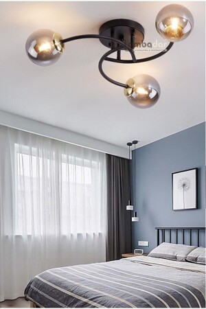 MNZ-Luxury Model Plafonier Triple Black شمعة زجاجية مدخنة حديثة LMBDR35092 - Lambadar