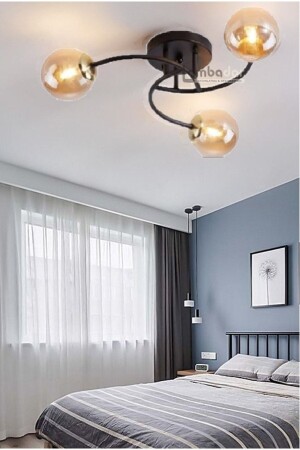 MNZ-Luxury Model Plafonier Triple Black عصرية شمعة زجاج العسل LMBDR35092 - Lambadar