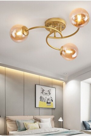 MNZ-Luxury Model Plafonier Triple Gold عصرية شمعة زجاج العسل LMBDR35092 - Lambadar