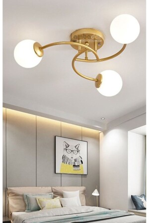 MNZ-Luxury Model Plafonier Triple Gold Modern White Glass Chandelier LMBDR35092 - Lambadar