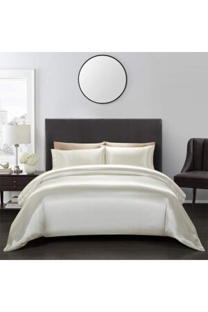 MNZ-Luxury Satin 4 Piece مضاعفة غطاء الغطاء مجموعة 200x220 سم الصفحة المطوية الأبيض اللون غطاء الغطاء مجموعة من 4 - Tinybabyconcept