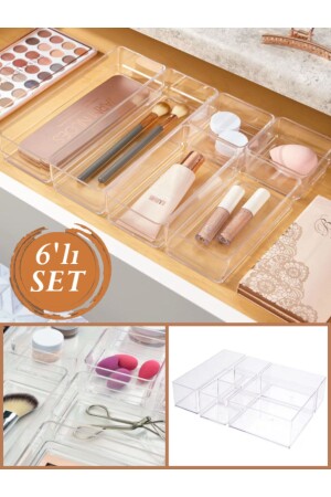 MNZ-Lv 216 منظمة الجرافة القابلة للتعديل مجموعة 6 قطع مجوهرات ومكياج مربع قلم منظمة - Bayev