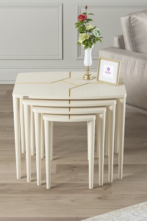 سلسلة MNZ-Lyon ، مجموعة طاولة القهوة عالية الجودة ، 1 درجة MDF 4 قطع طاولة القهوة المضخمة المزروعة كريم PRA-52513 - Canisa Concept