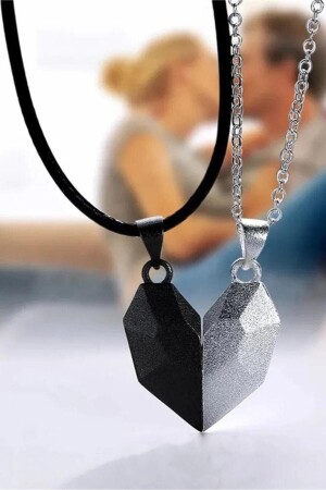 MNZ-Magnetic Double Heart Lover necklace للنساء والرجال رفيقة الروح Bbk30 MDL-BBK30 - Takı Dükkanı