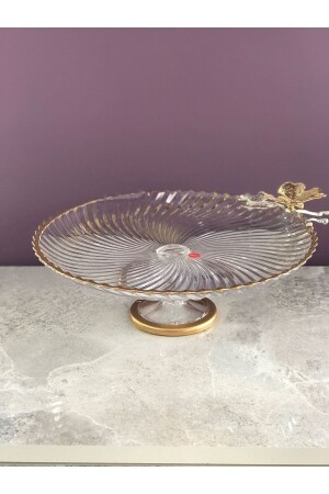 MNZ-Magnificent كعكة موقف مع زجاج ذهبية قدام ذهبية ومزدوجة الفراشات عرض الخدمة مجموعة ZH-ZH-713 - Santara