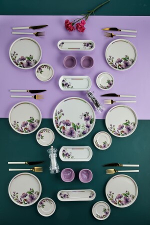 نمط MNZ-Magnolia خيوط فاخر 21 قطعة مستديرة الفطور الرقمي مجموعة 6 أشخاص - مجموعة الفطور - Erbaşlar