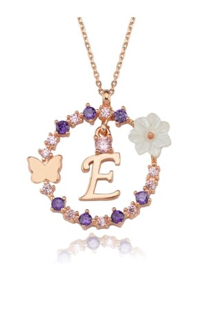 MNZ-Magnolia زهرة الأحلام حروف نيل E وردة اللون الفضة حروف عنق KL03381-MLV - Mia Vento