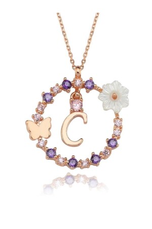 (MNZ-Magnolia Flower Dreams) الحلمات (الرسالة البراقة (C) الوردة (اللون الفضي الحروف الرقدية (KL03384-ML - Mia Vento