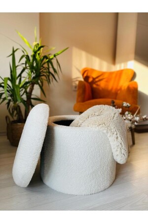 MNZ-Manualmade X Large White Tedy Fabric Cylinder ديكوراتي بوف بنك مع تخزين - Webpanya