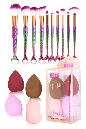 MNZ-Maqya المهنية 10-قطعة قوس قزح سمك فرشاة 4-قطعة برك عريفة مجموعة - Maqya Kozmetik