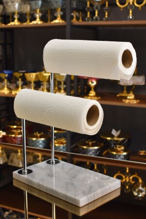 MNZ-Marble Hand Towel Holder ورقية حامل منشفة فضية مزينة TR0034 - TR Turan Collection