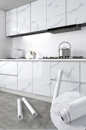 ورق جدار من طراز من المرمار (MNZ-Marble Patterned Self-Adhesive Foil-Kitchen-Bathroom-Countertop Wallpaper White ((60CMX - Alfagift