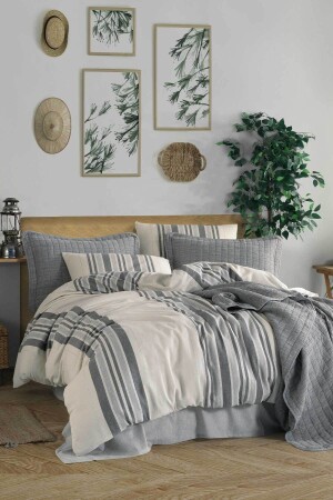 MNZ-Marilla القطن غطاء غطاء مجموعة واحدة 100% القطن 5 قطع الرمادي 0102010114608 - Elart