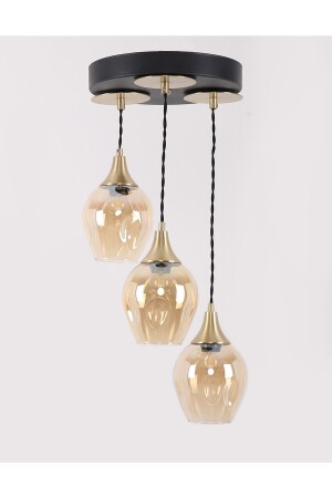 MNZ-Marlo 3-piece Black Antique Honey Glass Pendant Lamp شمعة 2505202211 - MŞ Aydınlatma