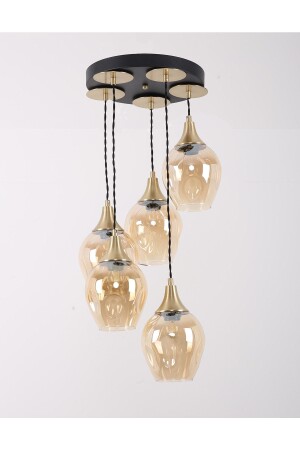 MNZ-Marlo 5-piece Black Antique Honey Glass Pendant Lamp شمعة 2505202211 - MŞ Aydınlatma