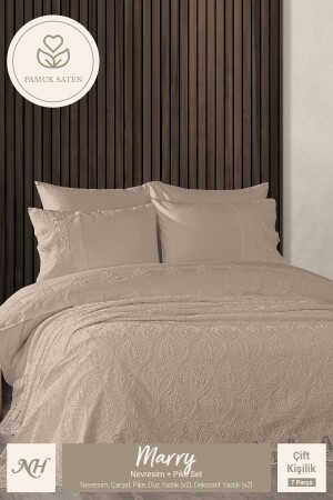 MNZ-Marry Lace غطاء ملابس مزدوجة + بيك 7 قطع مجموعة NPT-NPS-R-244 - Nazik Home