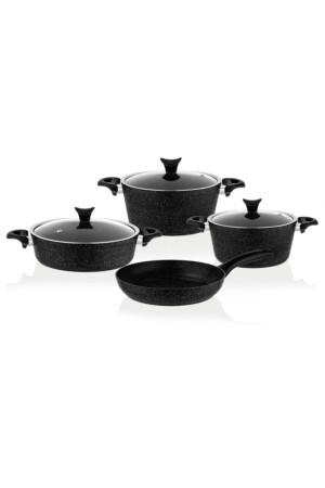 MNZ-Master Cook 4 قطع غرانيت أدوات الطبخ مجموعة سوداء 2019ST000441 - Taç