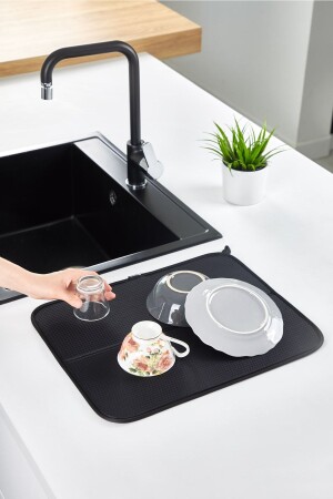 مقلاة جفاف الأطباق MNZ-MAT ملونة سوداء مقلاة الأطباق النانو الألياف الممتعة - Homelka