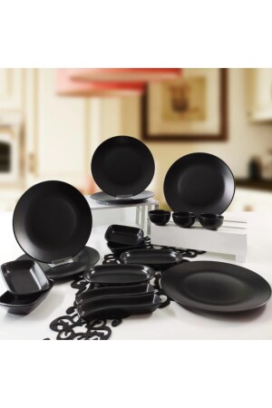 طقم إفطار من طراز MNZ-Matte Black 17 قطعة لـ 6 أشخاص B00556 - Keramika