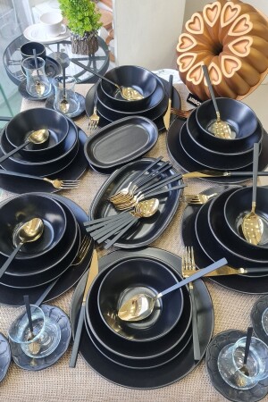 MNZ-Matte Black 76 قطعة الإفطار و العشاء المعدات المعدة - Keramika