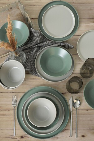 MNZ-Matte Gray - Matte Green Nordic Dinner Set لـ 6 أشخاص 24 قطعة TY039124FX90A000000MAET000 - Keramika