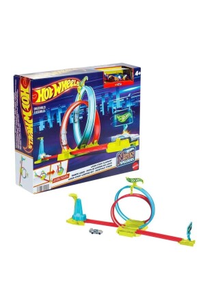 MNZ-Mattel Hot Wheels Neon Races مجموعة سباقات دائرة مزدوجة HPC05 - Hot Wheels