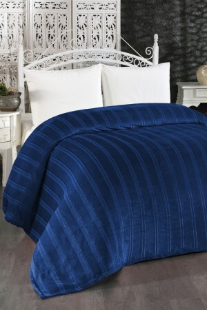مادة MNZ-Mayer Supersoft Soft Double Blanket 180x230 سم سم البحرية الأزرق Q-YAT-91518 - Evlen Home Collection