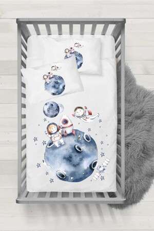 MNZ-mdm 001series Ranforce Baby Duvet Cover Set (غطاء الرف+2 وسادة) - رواد الفضاء الأطفال BNS01 - Genel Markalar