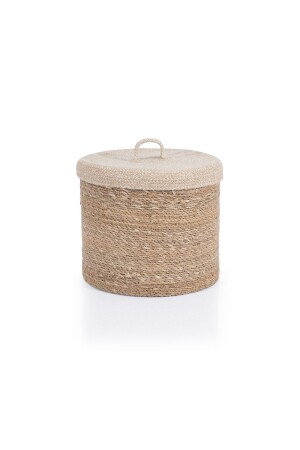 MNZ-Meander Water Hyacinth Decorative Natural Beige Basket مع غطاء 32x27 5054 - Koza Home