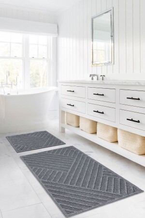 MNZ-Medea Gray 2-piece قطعة القطن حمام المياه مجموعة 60x100 60x50 8593 - Genel Markalar