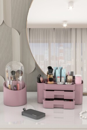 ميكابيكات MNZ-Mega مستحضرات التجميل ومحفظة الفرشاة منظمة مجموعة من 2 وردة جافة 2 قطعة سييرا ديلوكس جافة وردة - DOVİ HOME