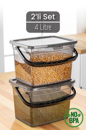 MNZ-Mega حجم 2 قطعة مربع دقيق وخضروات الحلوى حاوية 4 لتر - خزانة تخزين المياه مع المقبض الأنتراكيت - Vienev