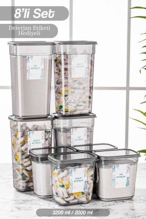 مجموعة MNZ-Mega من 8 حاوية تخزين المواد المضطربة المستطيلة Elina Tablet Detergent Storage Box 4x(3,2 LT-2 LT) MCH-847 - Meleni Home