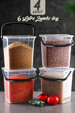 MNZ-Mega Size 4 Piece Square Flour and Legumes حاوية 6 لترات - حاوية صندوق تخزين للمياه مع معقب شفافة TYC00615117035 - Vienev
