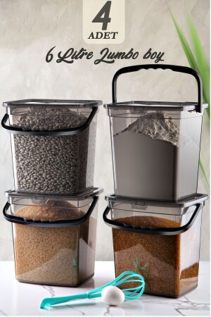 MNZ-Mega Size 4 Piece Square Flour and Legumes حاوية 6 لترات - حاوية صندوق تخزين للمياه مع معقبلة الأنتراكيت - Vienev