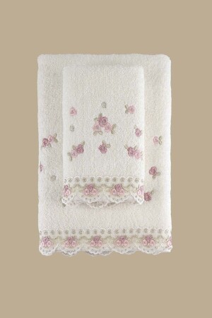 MNZ-Meltem طلاء منشفة مزدوجة بقطعة 2 مجموعة كريم جفاف الورد 30x50 50x80 8682495714024 - Arliva Home