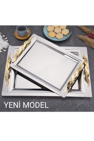 MNZ-Mercan Sırma Gold 2 قطعة حلوى الخدمة وخدمة وعلبة الشاي MRC02 - ÖZBURAK