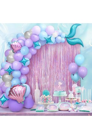 طائرات الـ MNZ-Mermaid Balloon Blue Purple Balloons Foil Fringe Curtain Set ديكورات عيد ميلاد الفتيات الأطفال - Bkmc