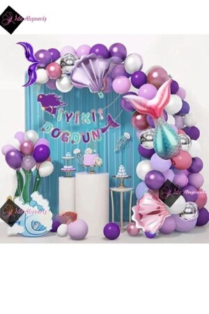 MNZ-Mermaid Banner حفلة عيد ميلاد فاخرة مجموعة أداة عيد ميلاد - Bkmc