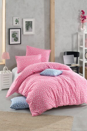 MNZ-Mer-tim مضاعفة الوردية الوردية النجمة نمط القطن Ranforce غطاء غطاء مجموعة - 200 × 220 MERTM000342 - mer-tim ezberbozan ev tekstili