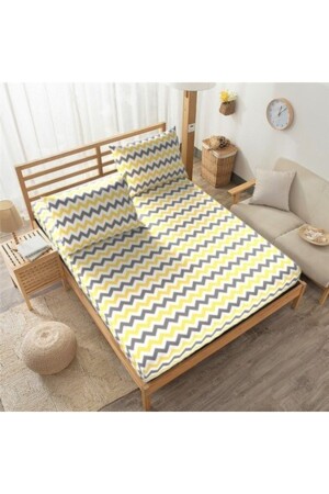 MNZ-Mer-tim القطن Ranforce مزدوج Jumbo حجم 200x200 مجموعة ورقة مصبغة - نمط زيغزاج صفراء MERTM000438 - mer-tim ezberbozan ev tekstili