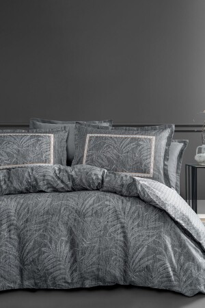 MNZ-Mervin Battal حجم كامل القطن ساتين غطاء غطاء مجموعة - الرمادي - Yataş