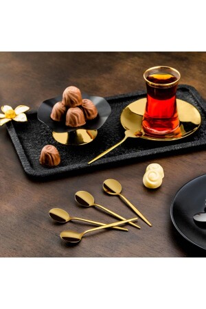 MNZ-Mess 6 قطع ملعقة شاي طيتانيوم الذهب EVİMALEM3394 - ÖZLİFE