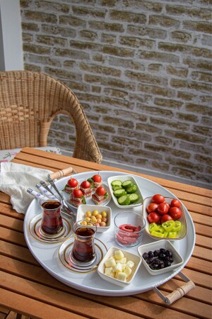 MNZ-Metal 45 سم صندوقاً أبيضًا مستدحلاً مع مسدس خشبي، صندوقاً لتناول الفطور، صندوقاً لتقديم المعادن - kitchen trend