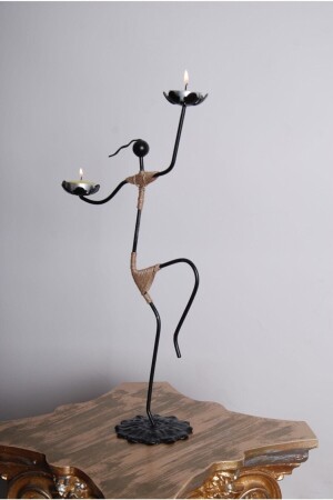 MNZ-Metal Black Decorative Female Figure Candle Holder مترا27 - Genel Markalar