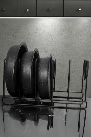 MNZ-Metal Black Pan وترتيب غطاء الخزانة المطبخة المرفقة الخزانة الخيط الخزانة - Kitchen Store